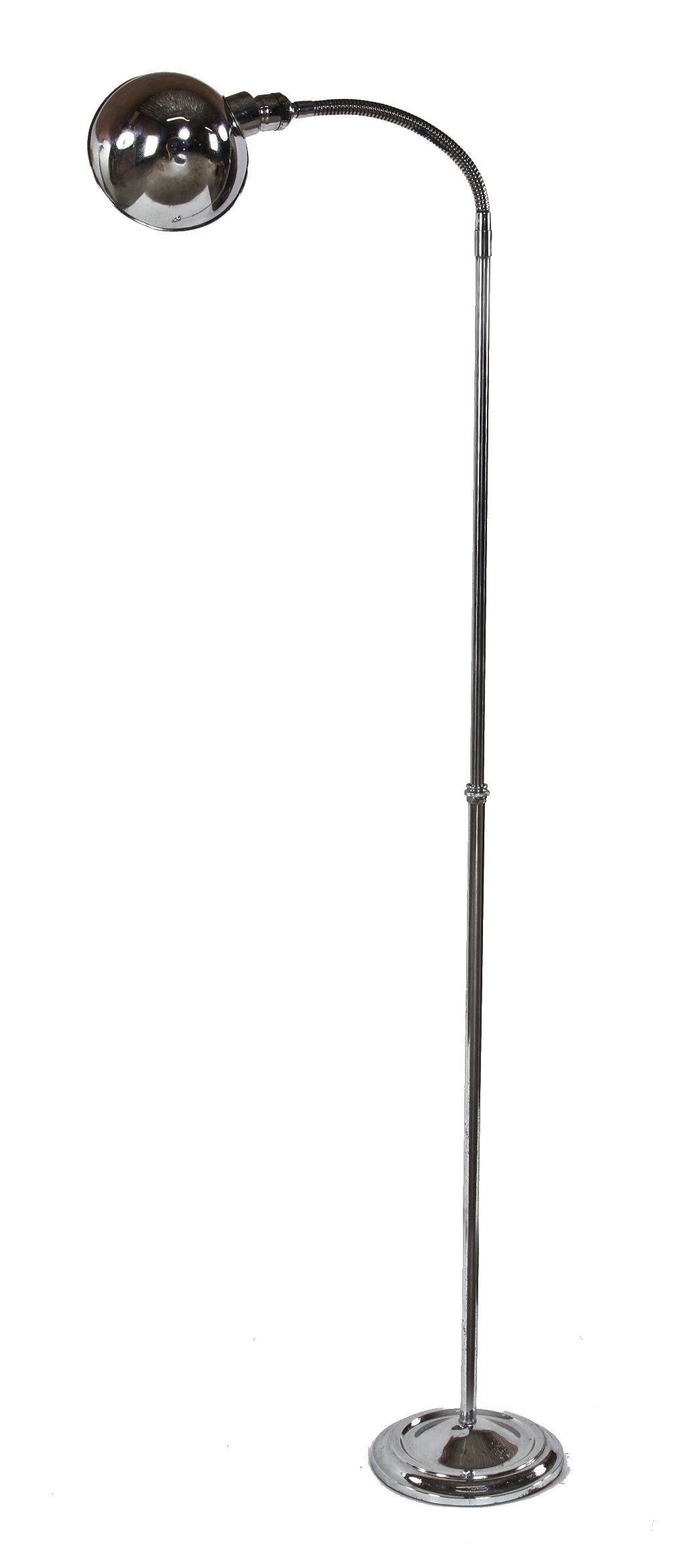 original c. 1930's american antique medical chrome-plated adjustable height examination room floor lamp with parabola-shaped shade
