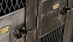 rare c. 1912 original and intact "expanded metal type" steam engine assembly plant three-unit freestanding locker