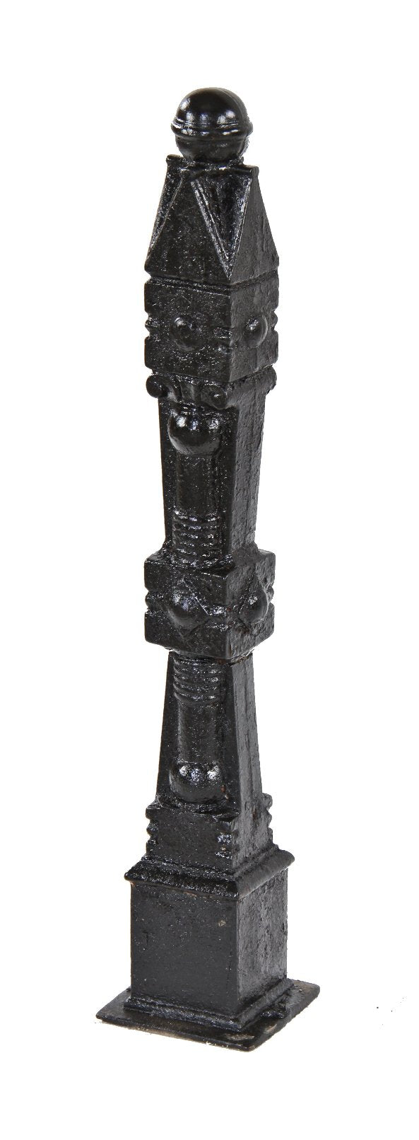oversized 19th century "chicago style" exterior residential black enameled ornamental cast iron freestanding newel post with ball finial