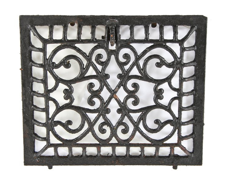 early 20th century antique american ornamental wrought steel interior residential ventilation panel or cover with black enameled finish