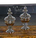 matching set of all original late 1920's nickel-plated cast bronze first national bank building interior teller cage pilaster urn-shaped finial