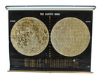 very unusual vintage american oversized instructional pull-down astronomy map featuring the near and far side of earth's moon