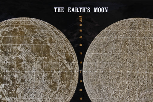 very unusual vintage american oversized instructional pull-down astronomy map featuring the near and far side of earth's moon
