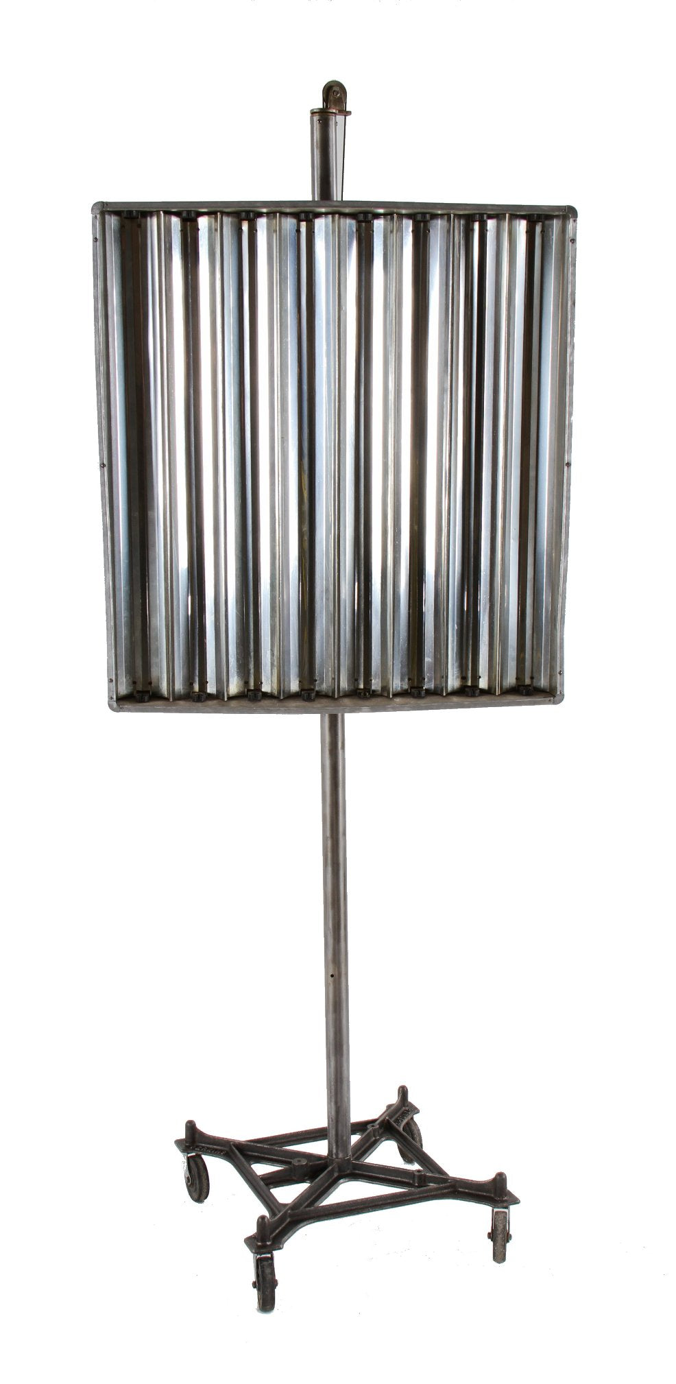 original largely intact c. late 1940's vintage american industrial perkins "hi-power" mobile photo studio fluorescent light stand unit