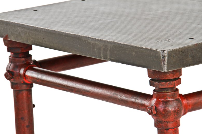 original c. 1915 american industrial heavily reinforced mobile print shop factory cart featuring tubular steel construction with distinctive fittings