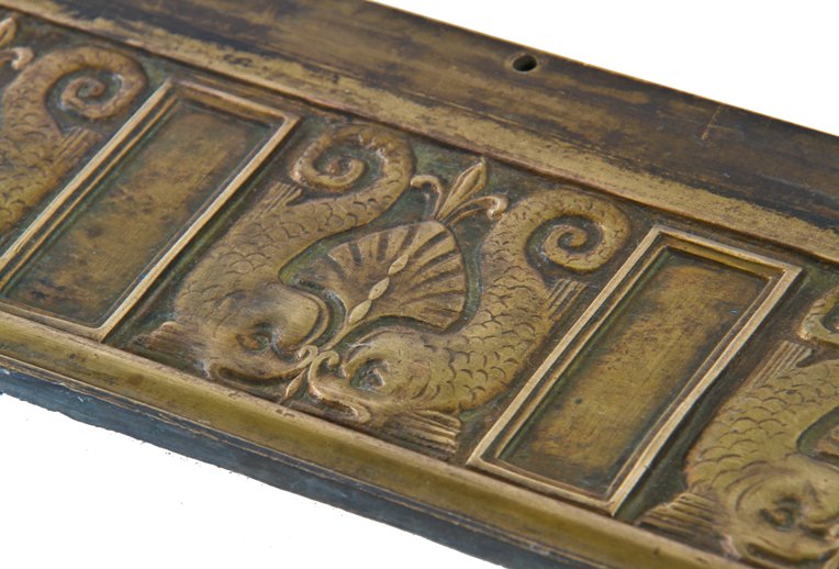 original late 19th century single-sided flush mount ornamental cast bronze historic fisher building elevator cage frieze section