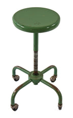 well-maintained original c. 1940's american adjustable height mint green enameled research laboratory mobile stool