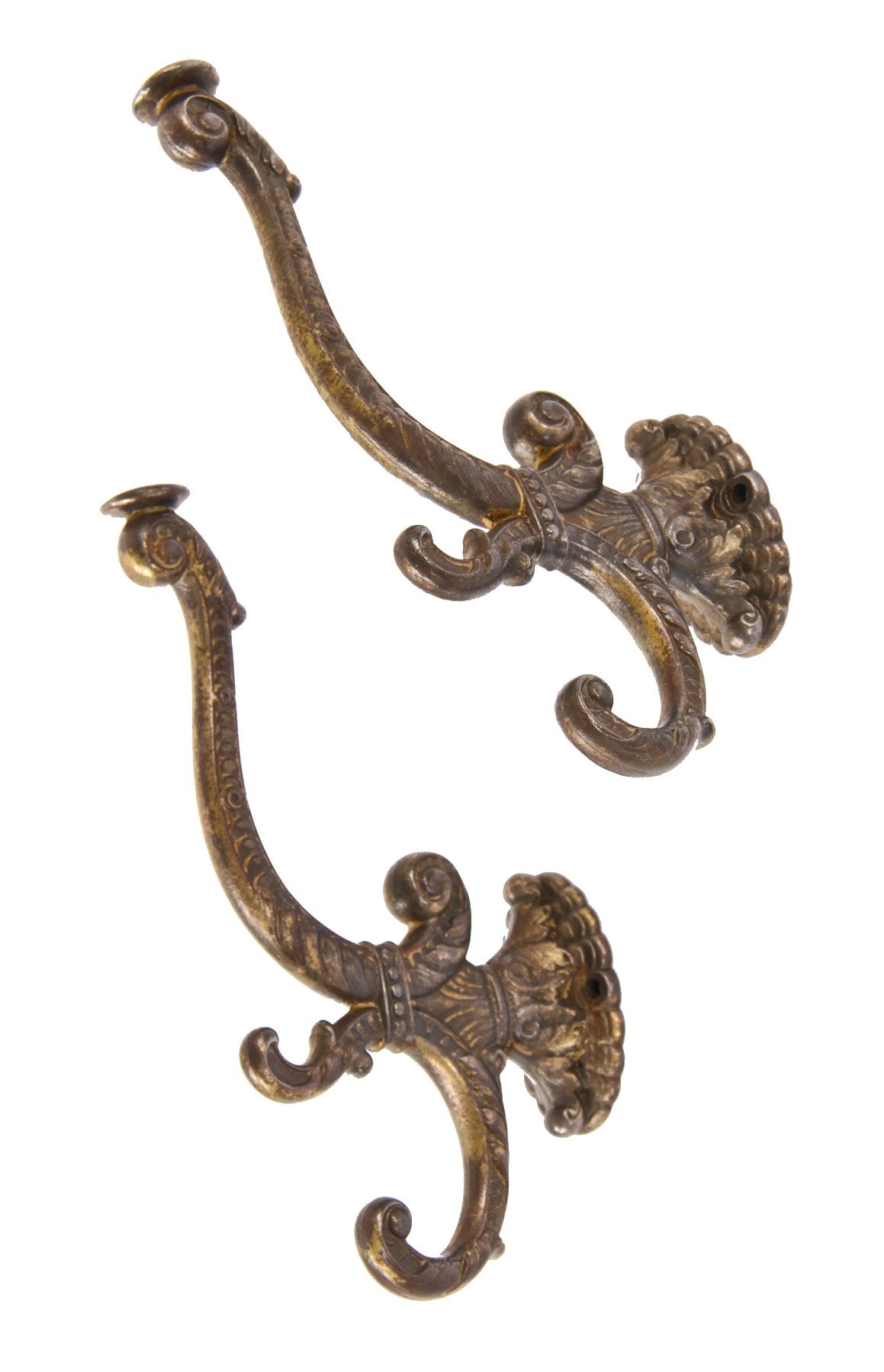 matching set of original late 19th century american residential oversized cast iron "hall tree" garment hooks