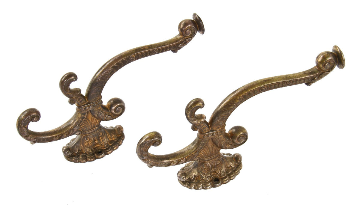late 19th century original oversized american victorian era brass-plated cast iron parlor tree or console coat hooks