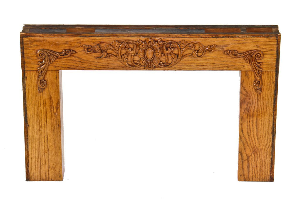 double-sided original c. early 20th cent. varnished oak wood colonnade room divider header with decorative intact applique