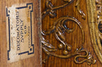 double-sided original c. early 20th cent. varnished oak wood colonnade room divider header with decorative intact applique
