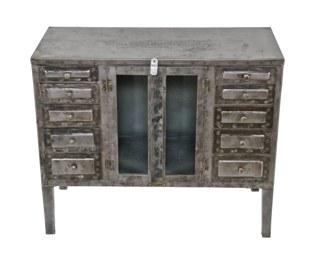 original c. 1920 american antique medical freestanding stationary brushed cold-rolled steel hospital operating room instrument cabinet