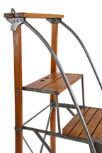 fully functional and completely refinished early 1920's american antique industrial lightweight and rigid "dayton" collapsible safety ladder with guard rails