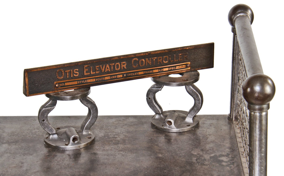 early 20th century original single-sided cast iron elevator machine room "controller" plaque with copper-plated finish