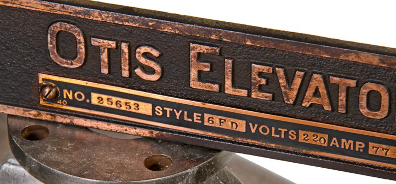 early 20th century original single-sided cast iron elevator machine room "controller" plaque with copper-plated finish