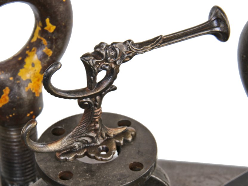 wall-mount oversized late 19th century ornamental cast iron copper-plated figural coat hook with grotesque