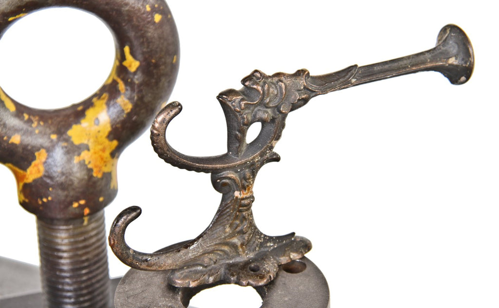 c. 1890's original american victorian era oversized figural cast iron coat or hat hook with copper-plated finish