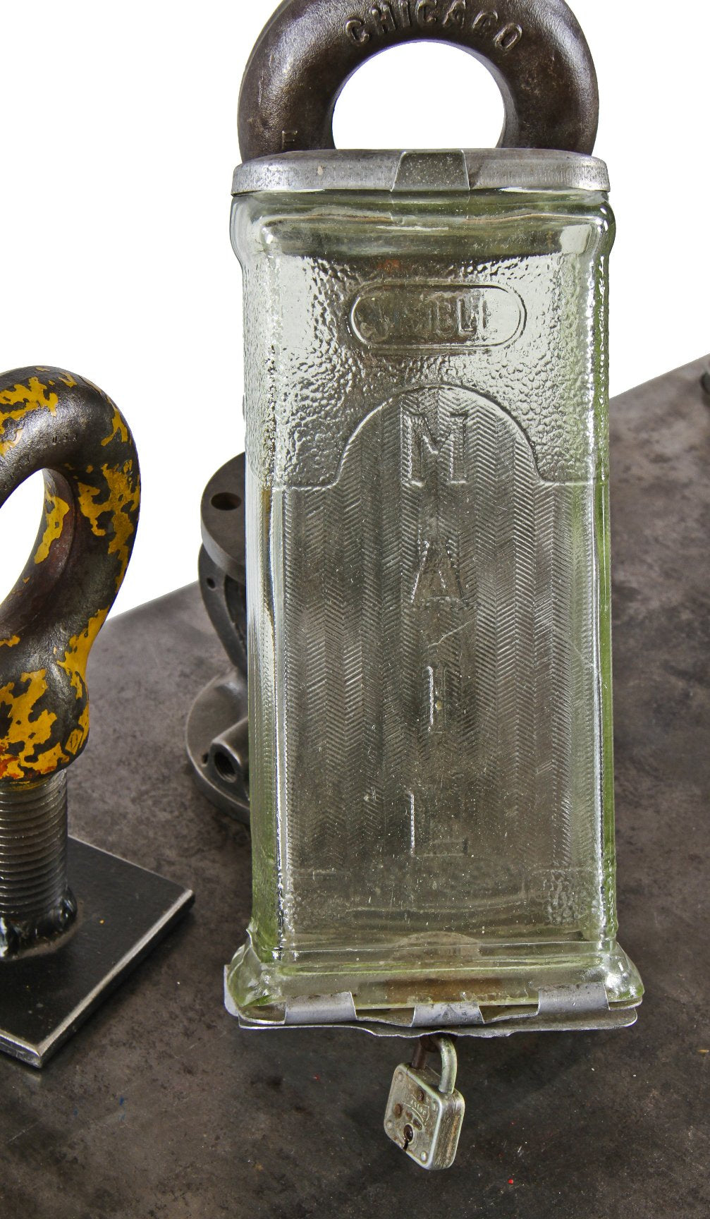 highly desirable original and intact c. 1930's american pressed glass "visible" residential wall-mount mailbox