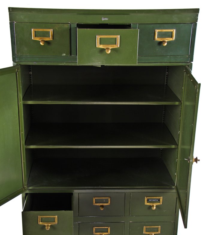 well-maintained all original cold-rolled steel "fireproof" courthouse building freestanding modular filing cabinet