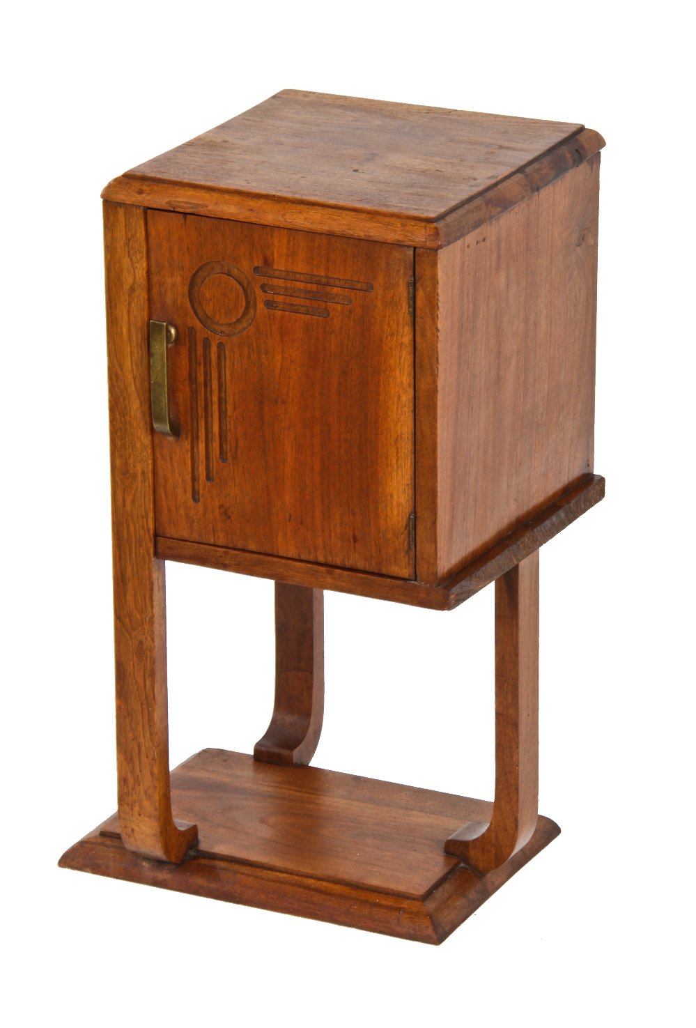 incredible early 1930's art deco style diminutive solid walnut combination side table and cabinet with original cast brass handle