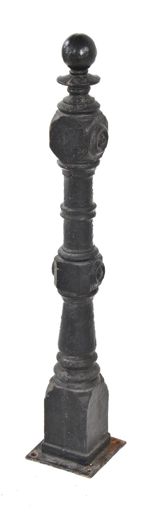 original black enameled ornamental cast iron 19th century american exterior staircase newel post with ball finial