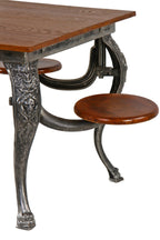 original early 20th century fort dearborn hotel coffee shop ornamental cast iron stationary swing-out seat table with newly added oak tabletop