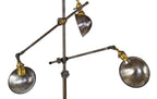 repurposed vintage american industrial triennale-esque fully adjustable three-arm o.c. white floor lamp with brushed metal parabolic-shades