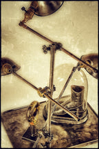 repurposed vintage american industrial triennale-esque fully adjustable three-arm o.c. white floor lamp with brushed metal parabolic-shades