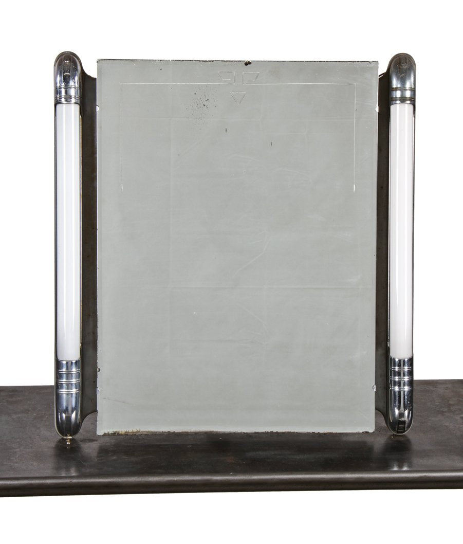 early 1940's original and intact built-in or recessed chicago athletic club building guestroom medicine cabinet with fluorescent side lights