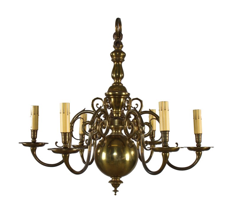 treasured late 1940's original and intact american heavy cast brass six-arm interior chicago athletic club chandelier