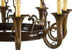 original late 1930's original heavy cast bronze chicago athletic club candelabra chandelier with uniquely designed "trumpet" style arms