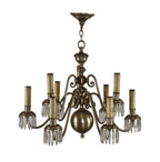 all original early 1920's american 8-arm silver-plated brass metal chicago athletic club annex building chandelier with spearhead crystals