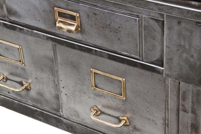 rare early 20th century highly sought after refinished gargantuan chicago athletic association building pressed and folded steel roll top desk with brass handles