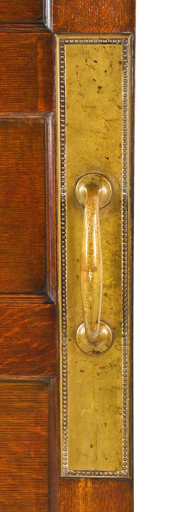 original 19th century american interior quartered oak wood five panel chicago athletic club building door with oversized beaded border pull