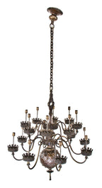 gargantuan c. 1930's heavily ornamented gothic style chicago athletic club reading room 16-arm ceiling patinated brass chandelier