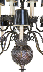 gargantuan c. 1930's heavily ornamented gothic style chicago athletic club reading room 16-arm ceiling patinated brass chandelier
