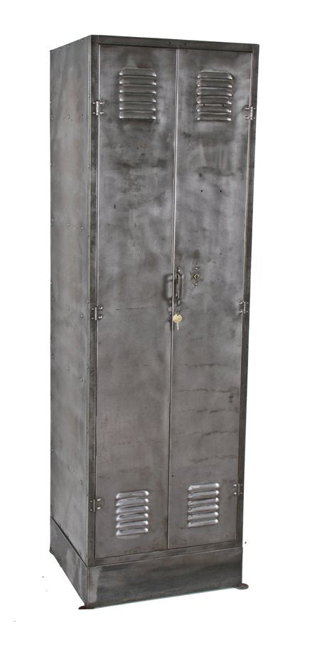 unusual early 1920's swing-out double door riveted and welded joint "durand" chicago athletic club wardrobe locker with louvered vents