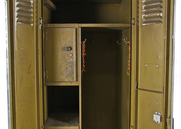 unusual early 1920's swing-out double door riveted and welded joint "durand" chicago athletic club wardrobe locker with louvered vents