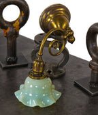 c. 1910-14 american antique ornamental tubular yellow brass swing-arm chicago athletic club billiards room wall sconce with original shade