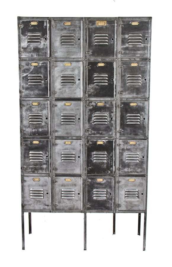 c. 1915-20 giant-sized freestanding american industrial "durand" cold-rolled steel steel chicago athletic club compartmentalized locker unit