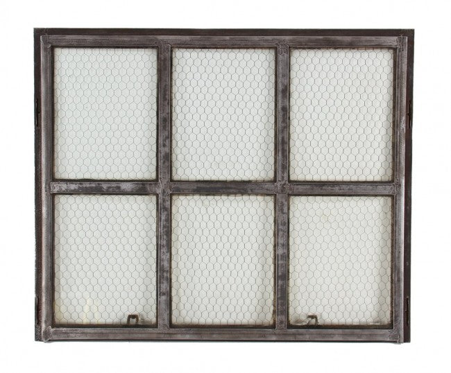 one of several hard to find and highly desirable heavily reinforced "chicken wire" sandwich glass factory casement windows with welded joint muntins