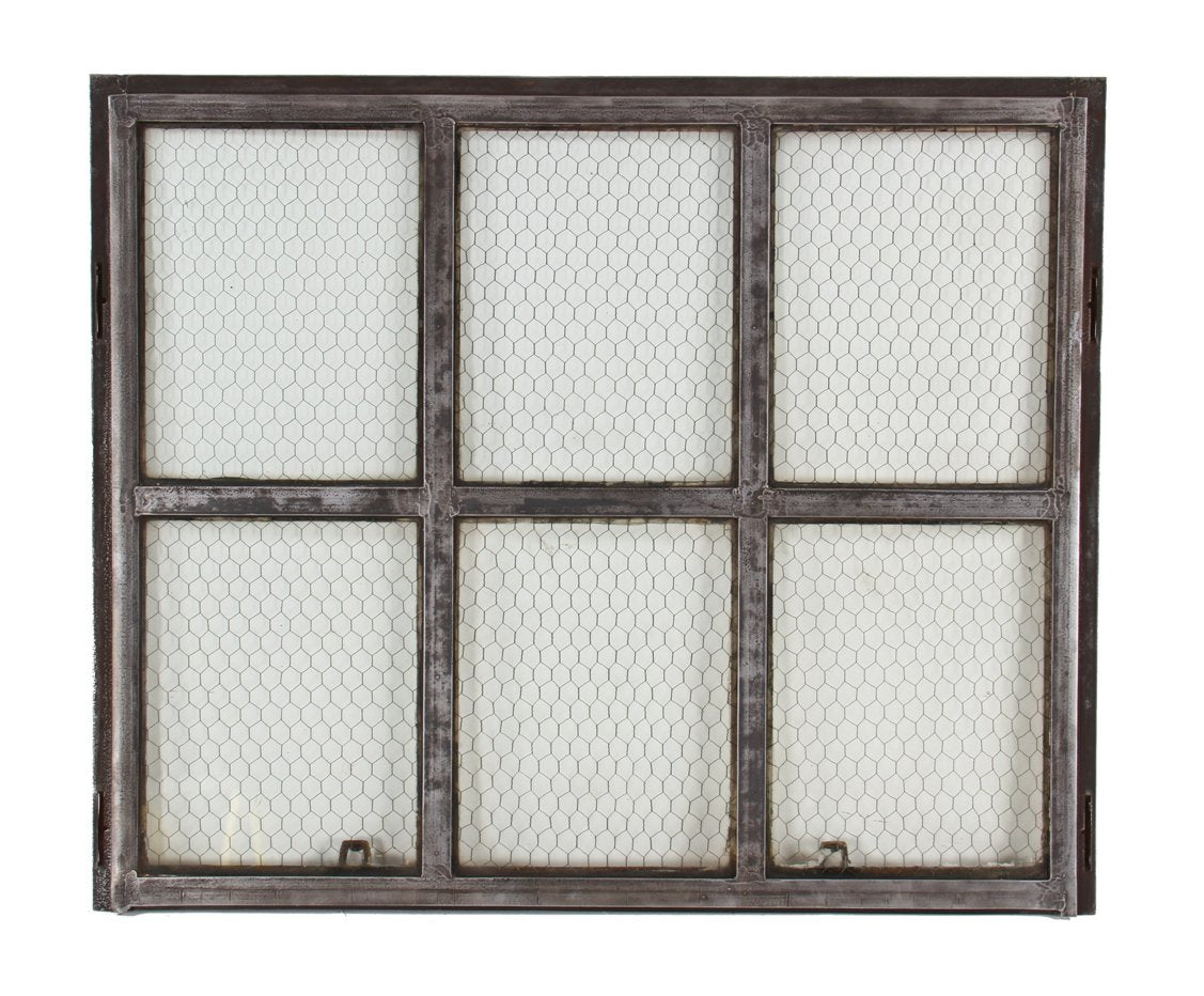 highly sought after all original and intact c. 1905 heavily reinforced "chicken wire" sandwich glass industrial six-pane steel window