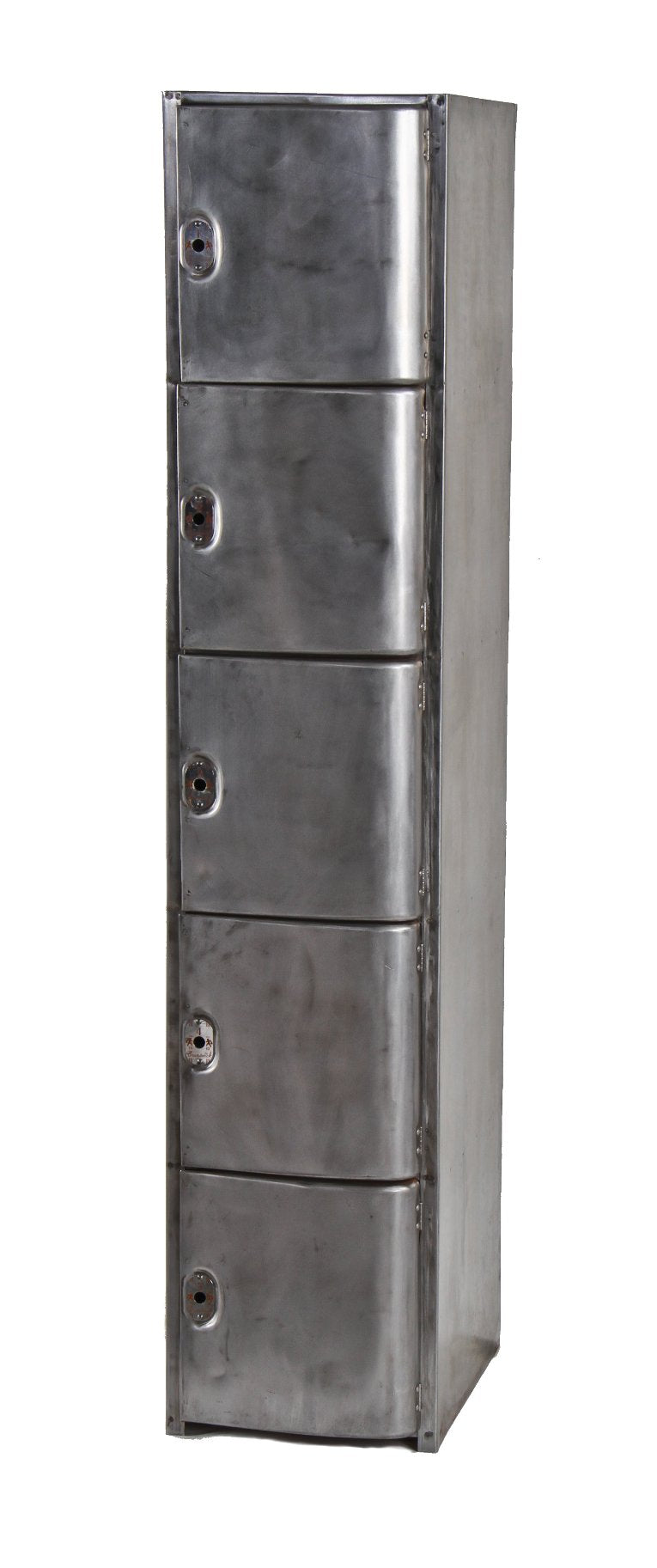 refinished c. 1940's american streamlined style freestanding "centennial" 5-unit chicago bowling alley all-metal locker with lockable doors