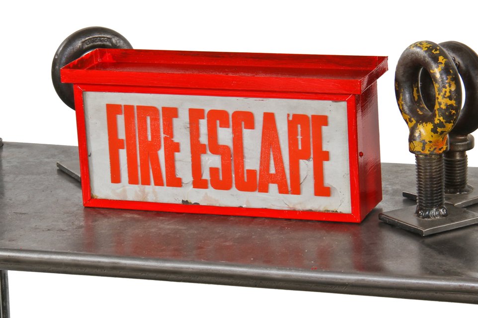 late 1940's american single-sided illuminated chicago athletic club building "fire escape" pressed steel can sign