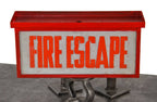 late 1940's single-sided wall or ceiling mount chicago athletic association building illuminated "fire escape" sign with enameled glass panel