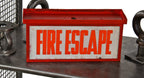wall or ceiling-mount c. 1940's american vintage industrial red enameled steel illuminated "fire escape" commercial building sign