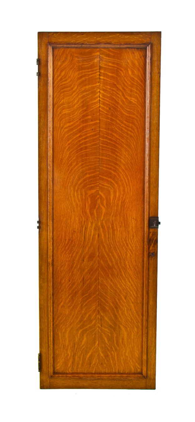 reinforced early 20th century solid quartered oak wood chicago athletic association building cabinet door with original varnished finish