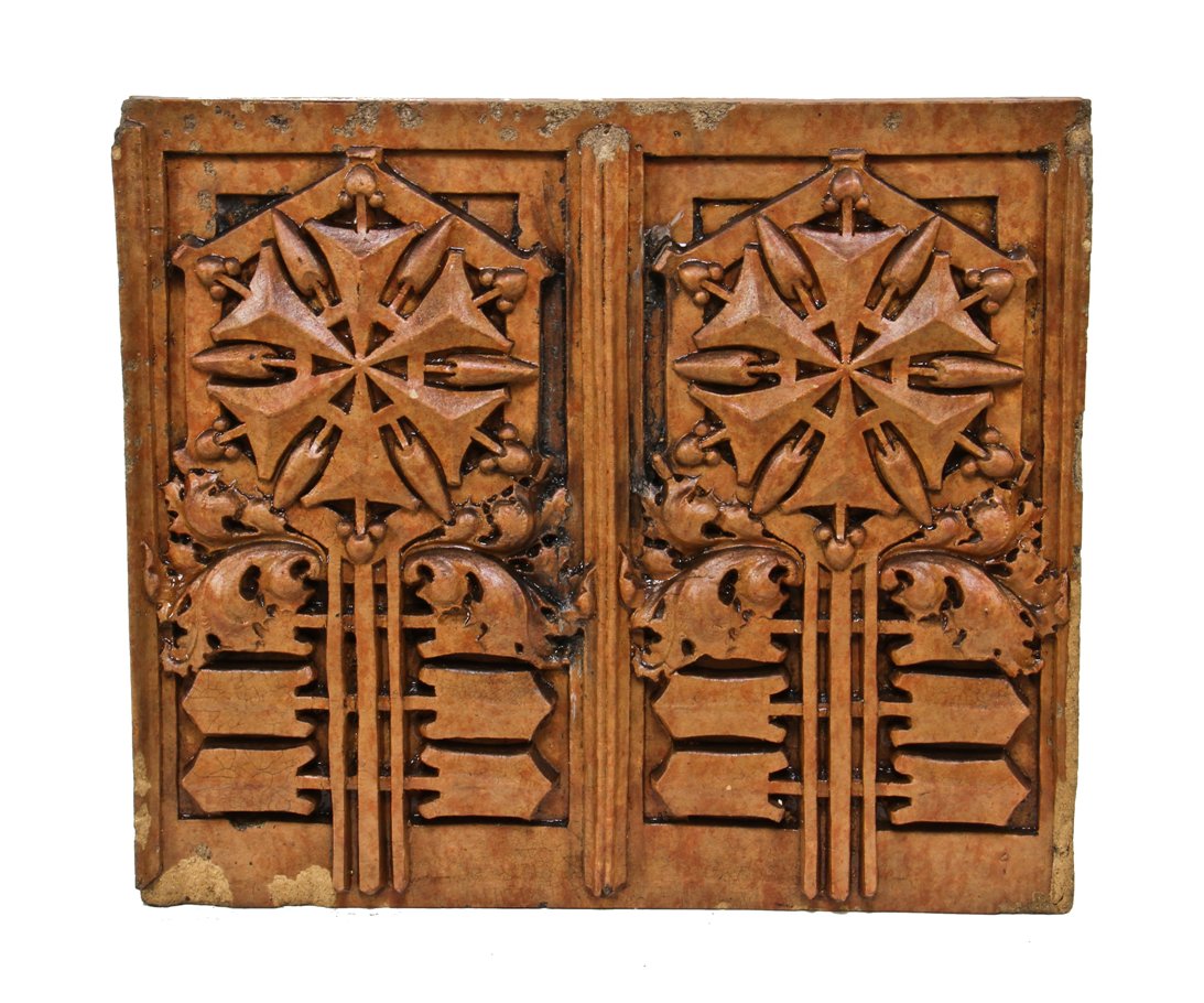 george grant elmslie-designed thomas. a edison school building "snowflake" terra cotta exterior ornament with red slip glaze finish