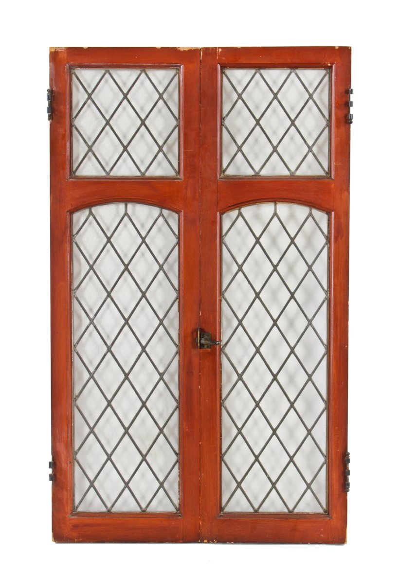 original c. 1920's american diamond pattern leaded clear glass casement doors salvaged from the chicago athletic association building annex