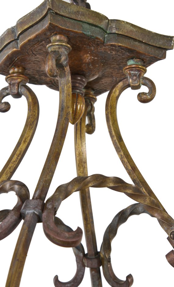 early 1930's american ornamental cast brass spanish revival style chicago athletic club four electric candle ceiling light fixture